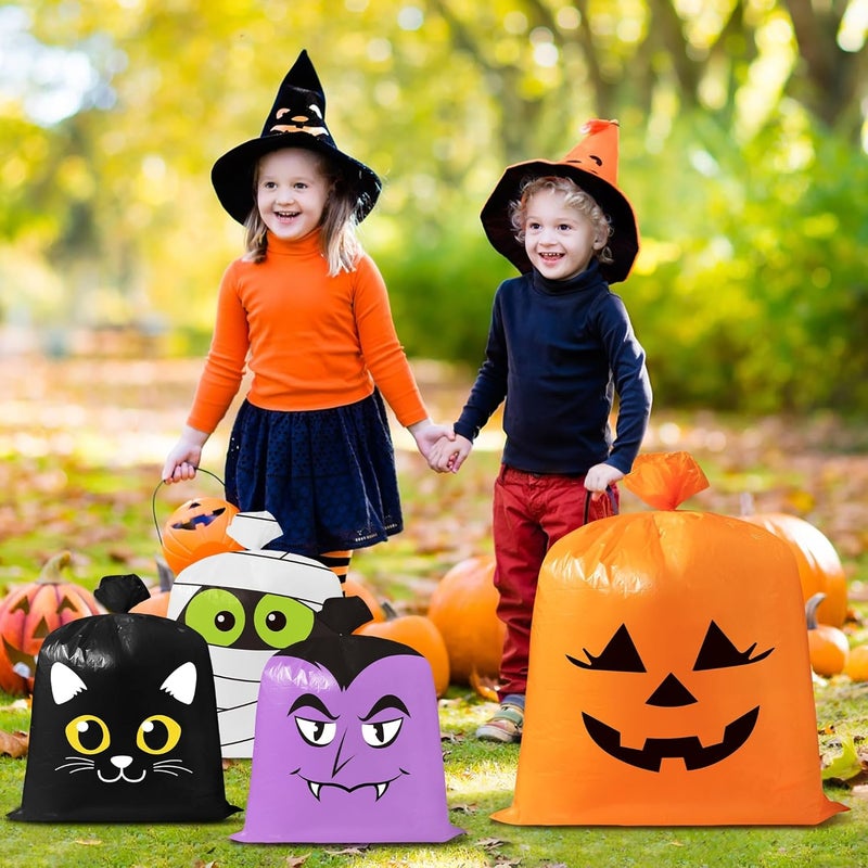 CNhoqc Halloween Lawn Leaf Bags - 8Pcs Halloween Theme Pumpkin Black Cat Ghost Mummy Patterns Waste Bags with Twist Ties, Large Grass Plastic Trash Container for Garden Outdoor Halloween Decorations - Image 5